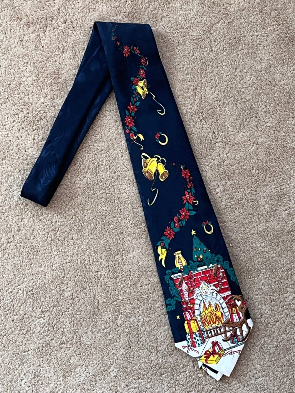 Surrey 90s Vintage Blue Christmas Holiday Tie Wide Fireplace Gifts Made in USA